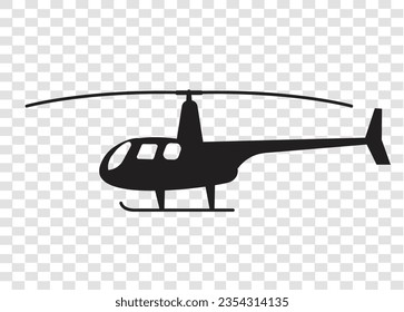 Black Silhouette of Helicopter isolated on transparent grid 