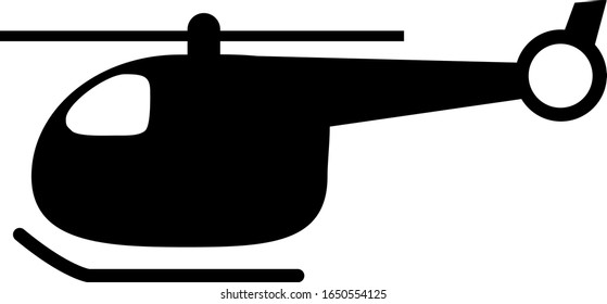 Black silhouette of a helicopter on a white background.
Vector icon.