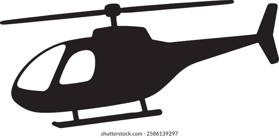 Black Silhouette of Helicopter on White Background for Aviation Concepts