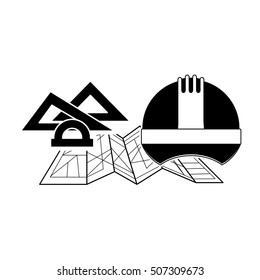 black silhouette helmet and architecture elements