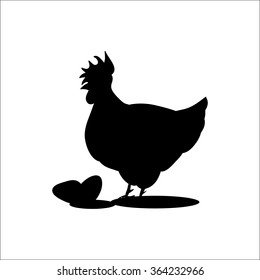 Black Silhouette of hen  and eggs on a white background. vector illustration