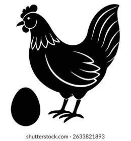 Silhueta preta galinha com ilustração animal única exploração de ovos