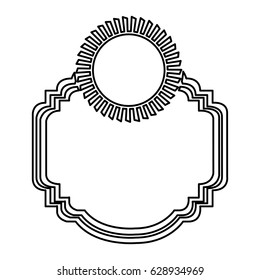 black silhouette with heraldic square and round stamp in top side vector illustration