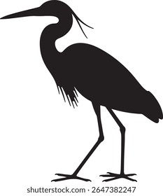 Uma silhueta preta de um pássaro garça em pé em uma perna contra um fundo branco A imagem é uma ilustração gráfica vetorial simples com alto contraste