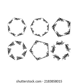 Black Silhouette Hexagon Frame on White Background