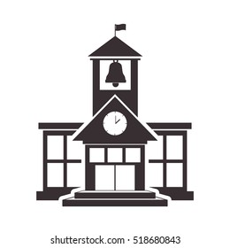 Black silhouette high school structure with large windows