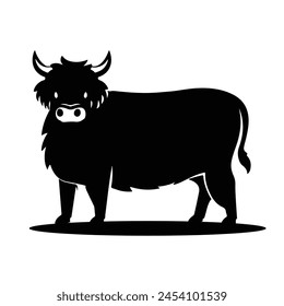 Black silhouette of Highland Cow design isolated white background