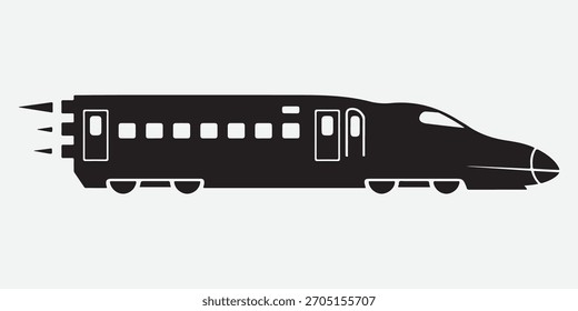 Silueta negra de un tren de alta velocidad en movimiento