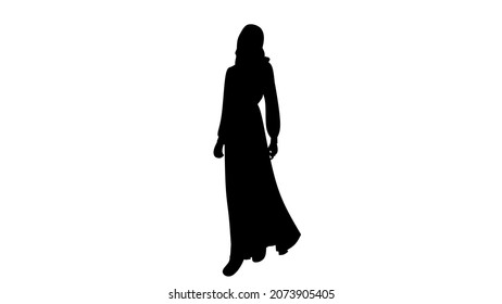 Black silhouette of a hijabi Muslim woman standing. This vector design is perfect for hijab brands.