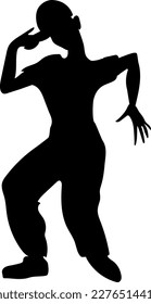 Black silhouette of hip-hop dancer isolated on white background