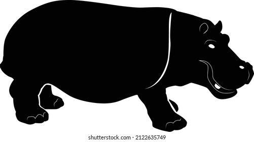 Black silhouette of a hippopotamus on a white background