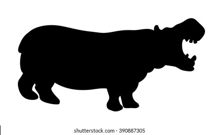 The black silhouette of a hippopotamus on a white background, animals, africa, silhouette, vector illustration