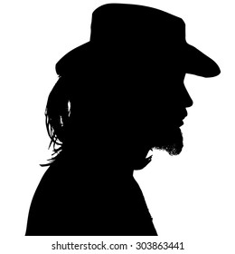Black silhouette hipster man on white background.