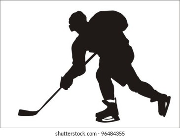 Black silhouette the hockey player