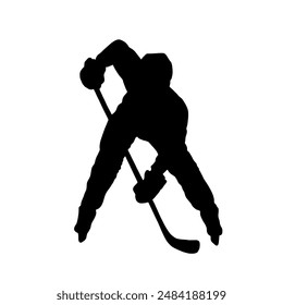 BLACK SILHOUETTE OF A HOCKEY SKATER BLOCKING IN DEFENSIVE POSITION