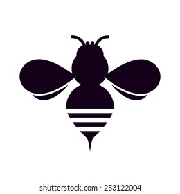 Black silhouette of a honeybee, isolated on white background.