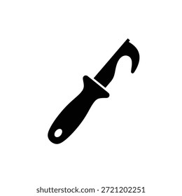 Black silhouette of a hook knife tool on a plain white background.