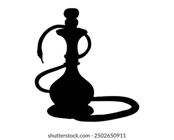 Black silhouette of a hookah isolated on a white background. Concept of traditional smoking, Middle Eastern culture, and minimalist design. Graphic illustration