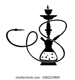 Black Silhouette Of A Hookah On A White Background. Black Hookah, Shisha, Nargile, Hubbly Bubbly Silhouette - Vector Illustration Isolated.