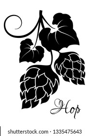 Black silhouette of hop cones with leaves. Design element for brewery, beer festival, bar, pub . Vector illustration.