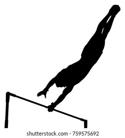 black silhouette horizontal bar man gymnast in artistic gymnastics