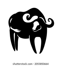 black silhouette of a horned buffalo, an African animal, for a logo or emblem, vector illustration isolated on a white background in a flat design