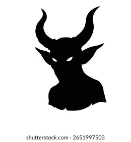 A black silhouette of a horned goblin creature against a white background The image is a vector illustration with a simple style and dark mood