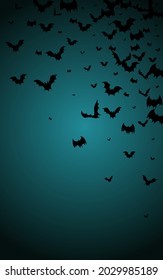Black Silhouette Horrible Vector Blue Background. Dracula Holiday Frame. Decor Vampire Poster. Horror Illustration.