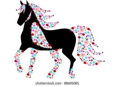 Black silhouette of horse with flowers