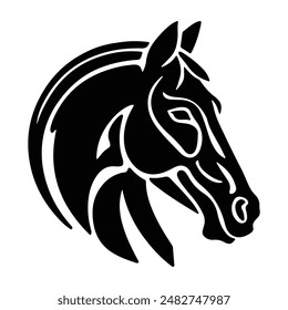 Black silhouette of Horse head icon outline thick view isolated white background