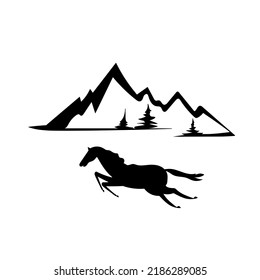 Black Silhouette Horse On Background Mountains Stock Vector (Royalty ...