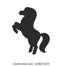 Black silhouette. Horse reared up. The farm animal stands on its hind legs. Cartoon style. Simple flat vector illustration.