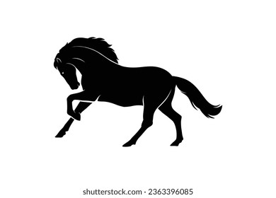 Black silhouette of a horse running aggressively. Vector illustration.