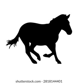 Black silhouette of a horse running, capturing dynamic movement and grace, isolated on a white background for versatile use.