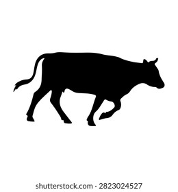 A black silhouette of a horse walking, capturing the dynamic movement and graceful posture of the animal in profile view.