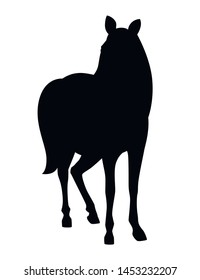 Black silhouette horse wild or domestic animal cartoon design flat vector illustration isolated on white background