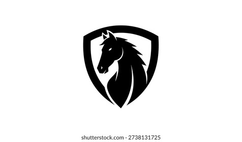 A black silhouette of a horse's head inside a shield shape. The vector is clean and modern, suitable for logos or emblems. Editable vector format for print and web use.