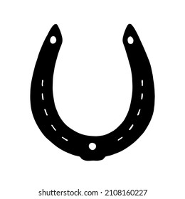 Black silhouette of a horseshoe on a white background. Vector illustration of the symbol of good luck. A horseshoe for luck.  The horseshoe is a talisman of abundance and good luck.