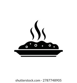 Black silhouette of a hot steaming plate of food isolated on a white background