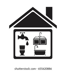 black silhouette house with elements bathroom for plumbing