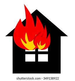 Black silhouette of  house with red flame like as conflagration