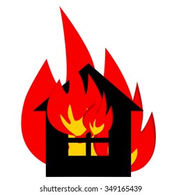 Black silhouette of  house with red flame like as conflagration