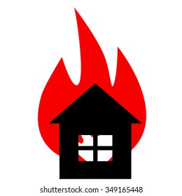 Black silhouette of  house with red flame like as conflagration