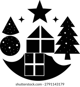 Black silhouette of a house and trees under a starry night sky