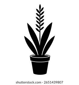 Black silhouette of a houseplant with long leaves in a simple pot against a white background simple minimalist style