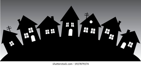 black silhouette of houses, village, vector illustration