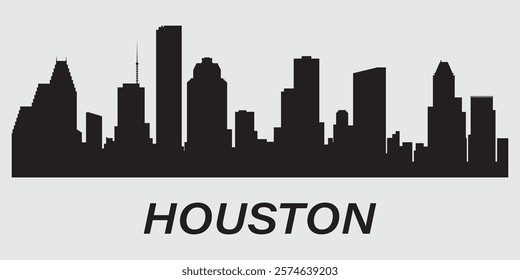 Black silhouette of Houston city skyline. Vector on a gray background