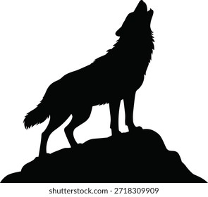 Silhueta preta de um lobo uivando em uma pedra branca