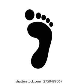 A black silhouette of a human footprint with five distinct toes is centered on a stark white background.