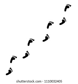 Black silhouette of human footprint path isolated on white background. Foot prints diagonal trail. Vector illustration, clip art.